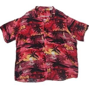 Design In Italy, Hawaiian Shirt Men's 2XL Red Short Sleeve Shirt Tropical